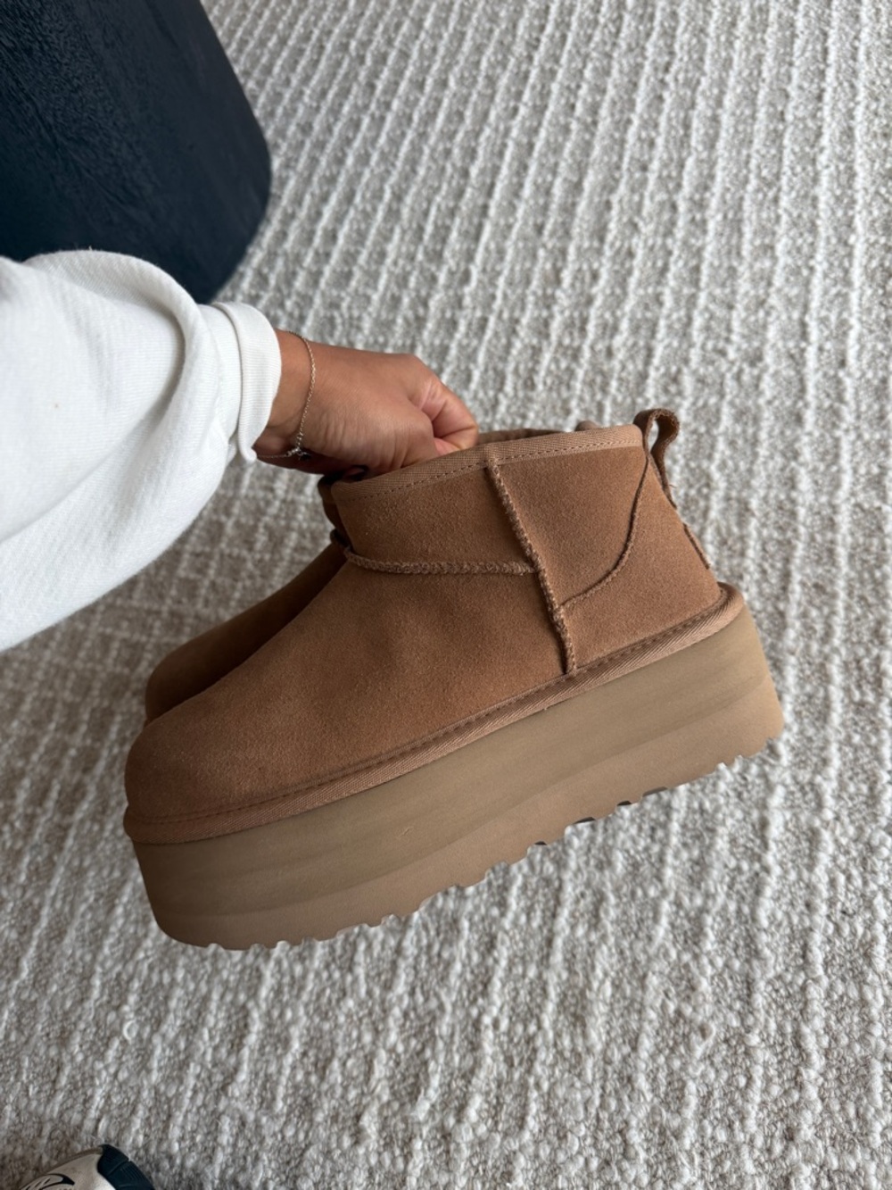 UGG Tan Suede Platform Slip-On Ankle Boots